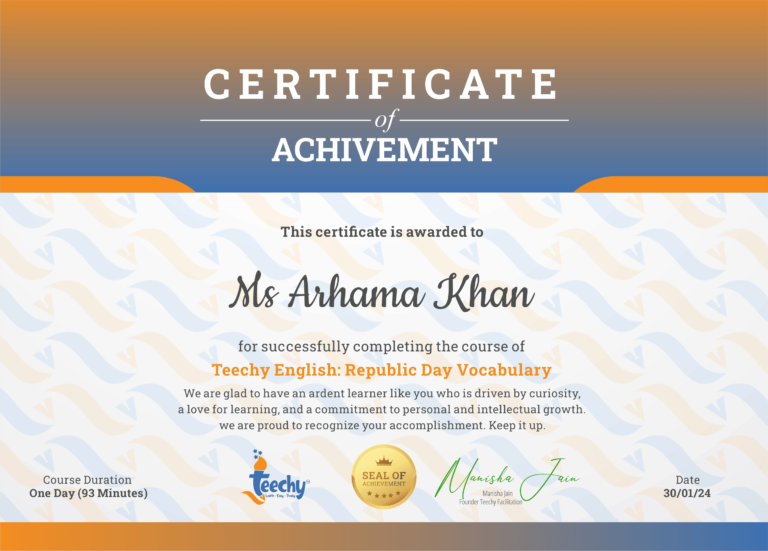 Republic Day Vocabulary Course Certificate Teechy